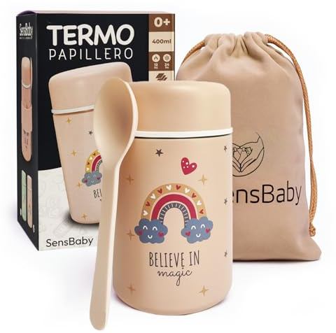 Termo comida bebe – Acero inoxidable 400ml, 8 capas aislamiento que mantiene caliente hasta 12h y fría hasta 24h perfecto para comida fuera de casa incluye cuchara bolsa regalo, solidos (Rosa)
