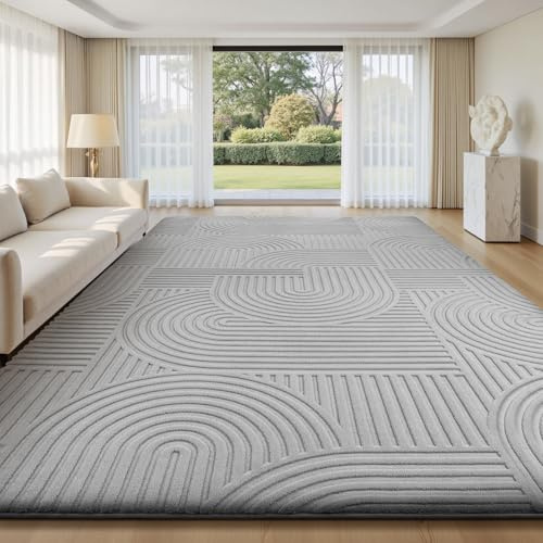 Sour Lemon Alfombra de salón 200 x 300 cm, 3D gris claro alfombras con diseño de círculos, lavable y mullida, alfombra antideslizante para dormitorio, comedor, cocina y oficina