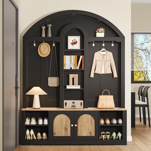 DACHETOU Multifunktionaler Kleiderschrank Schwarz 150x200cm, mit Schuhregal, Ablagen und Haken, Garderobenschrank– aus robustem MDF mit modernem Design und praktischem Stauraum