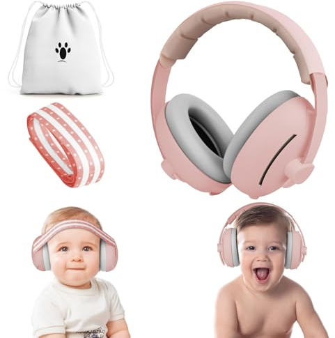 Aolso 2 in 1 Cuffie Neonato Antirumore,Archetto Regolabile, Cuffie Antirumore Bambini,Protettori Acustici, Antiscivolo e Antistress,Ideale per il Sonno,Viaggi, Feste-Rosa