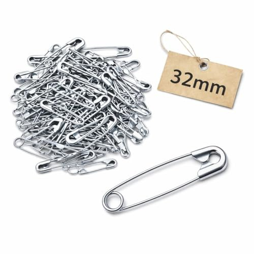 Spille da Balia in Blister - Dimensioni 28mm/32mm/50mm, Spilli da Balia per Ufficio, Abiti e Fai da Te (60PZ 32MM)