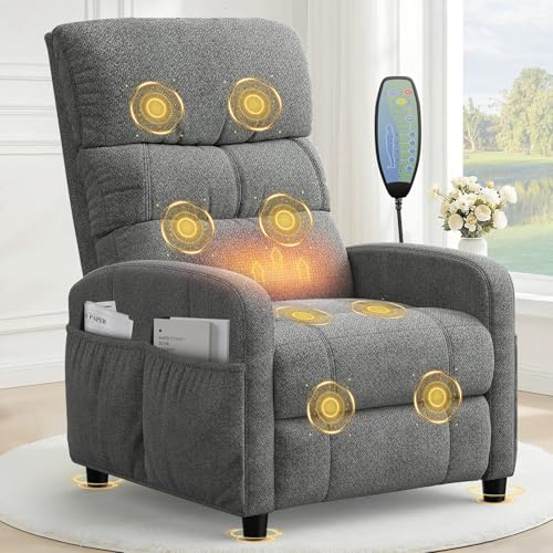 YONISEE Poltrona Relax Reclinabile,Manual para Adultos con Funzioni di Massaggio e Riscaldamento,4 Tasche Laterali, Poggiapiedi Esteso, Poltrona Sedia Sdraio Imbottita da Soggiorno Camera da Letto