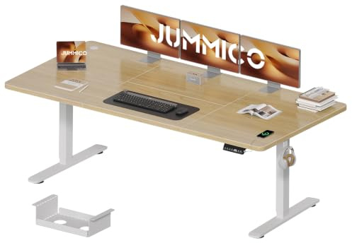 JUMMICO Höhenverstellbarer Schreibtisch 180×80 cm mit Kabelwanne & USB-A | Elektrisch Schreibtisch Höhenverstellbarer mit 18 mm Tischplatte, 3 Memory-Steuerung,Sitz‑Erinnerung Computertisch,Beige