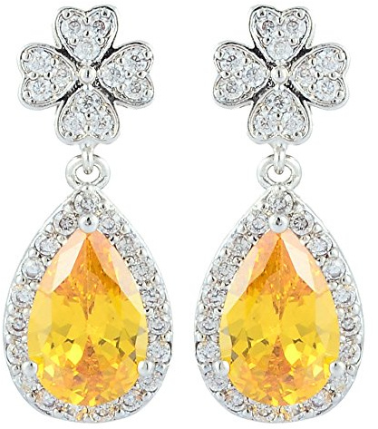 [RIZILIA CLOVER] Teardrop Pierced Earrings with Pear Cut Gemstones CZ [4 Colours available] in 18K White Gold Plated, Simple Modern Elegance