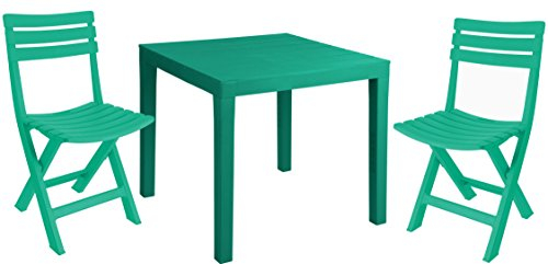 matrasa Garten Sitzgarnitur grün aus Kunststoff - 2 Klappstühle & Tisch - platzsparend & robust