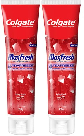 Colgate MaxFresh Toothpaste, Red Gel Tooth Paste with Menthol for Super Fresh Breath, 300g, 150g X 2 (Spicy Fresh) (Combo Pack Offer)