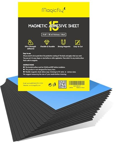 Magicfly Magnetfolie selbstklebend 20 x 25cm,15 Stück | Magnetplatte Stark für Basteln, Fotos, Kühlschrank, Tafeln & Poster und Aufbewahren von Stanzformen