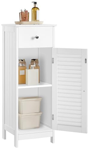 Yaheetech Bathroom Floor Storage Cabinet, Freestanding Side Table Storage Organizer Unit with Drawer and Single Shutter Door, D11.8xW12.6xH34.3 Inches