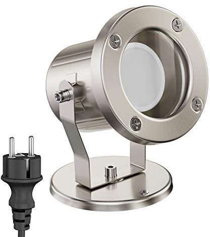 ledscom.de Proiettore da esterno MIBU per esterni in acciaio inox cromato opaco Lampada LED GU10 a 3 livelli dimmerabile bianco caldo W 500lm