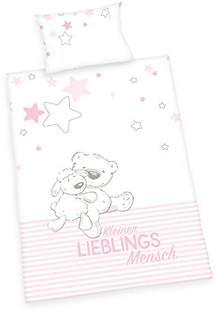 Herding Baby Best Bio-Bettwäsche-Set, GOTS-zertifiziert, Wendemotiv, Kopfkissenbezug 40 x 60 cm mit Hoteleinschlag, Bettbezug 100 x 135 cm mit Reißverschluss, Baumwolle/Renforcé, Rosa