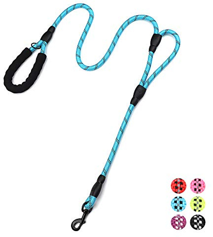 Plutus Pet Rope Dog Lead with Double Handles, 1.8m Long, Reflective | Soft Padded 2 Handles, Heavy Duty, Dual Handles Lead for Safety Training, for Medium Large Dogs, Light Blue