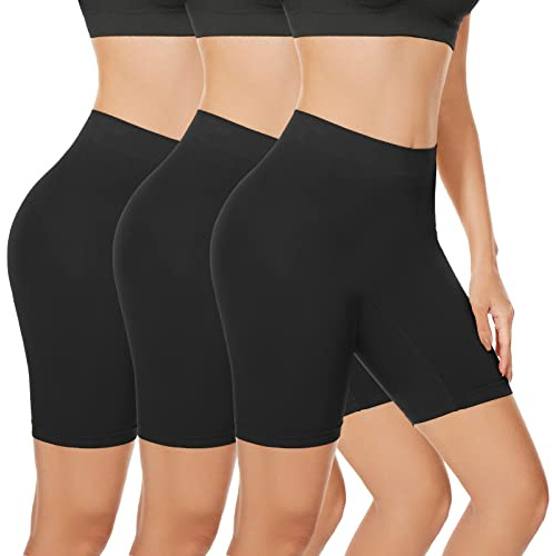 SIHOHAN 3 Pack Women Safety Shorts Slip Short for Under Dresses Smooth Boxer Underwear Boyshort Panties for Yoga Sports(3 Pack Black,XL)