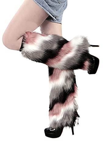 LONTG Beinwärmer Damen Mädchen Stiefelstulpen Kunstfell Beinstulpen Weiche Warme Beinlinge Plüsch Stiefelüberzüge Winter Kältschutz Stulpen Legwarmers Halloween Weihnachten Mottoparty Kostümzubehör