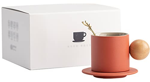 Particolari Tazza da caffè in Stile Nordico, Tazza Combinata in Legno e Ceramica, 170 ml, Adatta al Microonde, Include Sottobicchiere