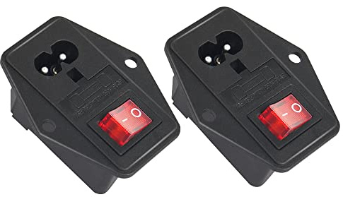 PNGKNYOCN 10A 250V Wippschalter Power Socket Inlet Modul Stecker 10A Sicherung mit Indikator Licht 2 Pin IEC320 C8 für Haushaltsgeräte oder DIY Gerät (2-Pack)