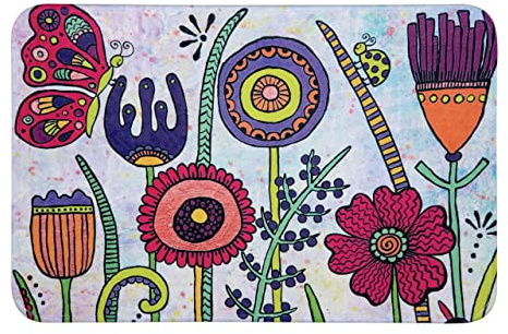 Wenko Tappetino scendibagno Rollin'Art Full Bloom con motivo “prato in fiore”, superficie vellutata e lato inferiore antisdrucciolo, adatto per riscaldamento a pavimento, 100% poliestere, 45 x 70 cm