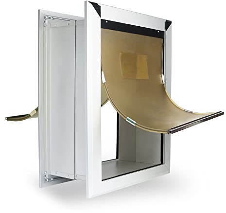 HANIML Extra große Hundetür für Wände, robuste Aluminium-Hundetür mit Teleskop-Tunnel, energieeffiziente Doppelklappen, Haustiertür für große und extra große Hunde bis zu 100 kg, wetterfest
