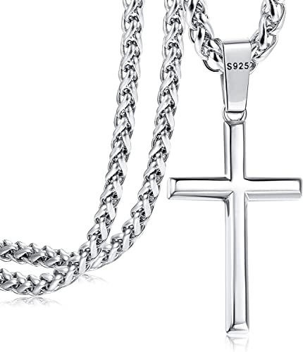 Adramata Korskedja män kvinnor 925 silver kors hänge halsband rostfritt stål kedja kors halsband silver pansarkedja män silver kedja kors halsband, 16 bis 30 Zoll, Rostfritt stål