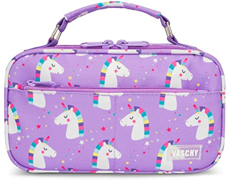 VASCHY Federmäppchen Mädchen, Mäppchen Federtasche mit 2 Fächer und Tragegriff Etui Schlamppermäppchen für Erwachsene/Schule/Arbeit/Büro,Einhörner