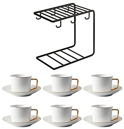 GRFIT Tasse de Café Soucoupe Espresso Set avec Support de Tasse Noire 5.7 oz Cappuccino Tasses Ensemble de 6 Teascu for Tea Party Black Tasse a Cafe Expresso