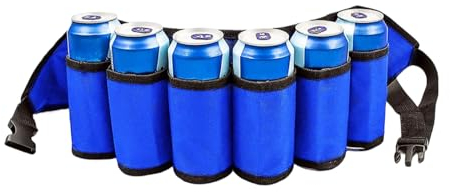 BLIRITEL Biergürtelholster hält 6 Dosen, Biergürtelhalter für Männer, Bierholster Gürtel, verstellbare Hüfttasche Gürtel, perfekt für Partys, Picknick, Camping (Blau)