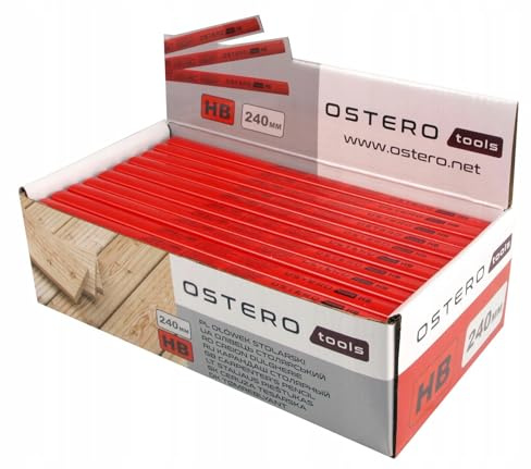 MiG-met - Zimmermannsbleistifte - Bleistift Baustelle - 100 Stück Set - Flache Bleistifte - Länge 240 mm - Gehäusefarbe: Rot - Härte HB - Bleistift Ostero OLO2110