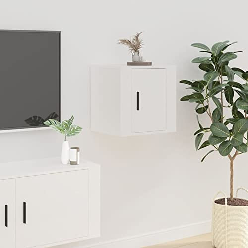 Homgoday Meuble TV mural blanc 40 x 34,5 x 40 cm, meuble pour TV, salon, salle à manger, table centrale, télévision, équipement de musique, meuble bas de rangement