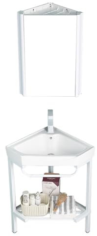 Petit ensemble meuble vasque salle de bain,bassin en céramique avec support en acier inoxydable lavabo wc,Armoire avec miroir,robinet,accessoires,adaptée pour salle de bain,balcon,petite pièce (Color