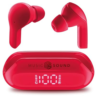 Music Sound - Auricolare Bluetooth TWS SLIDE - Wireless - Design in-ear - Dotato di Display Led - Play Time 26 Ore - Rosso
