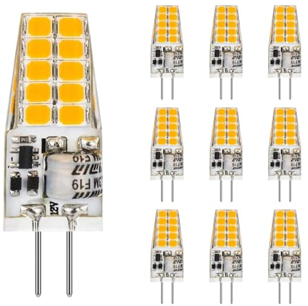 G4 LED Blanco Cálido 12V 2700K, Base Bi-Pin 3W 380lm T3 Equivalente a Bombilla Halógena 30W, Sin Parpadeo, Iluminación de Araña, Paisaje y Microondas, Paquete