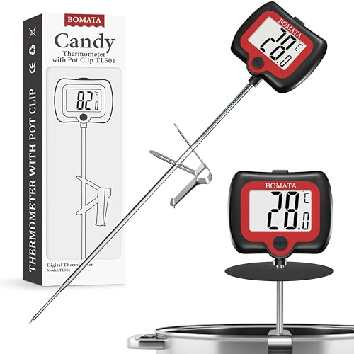 BOMATA Thermomètre à bonbons longue sonde de 8 avec clip de pot, affichage rotatif, thermomètre numérique de haute précision avec lecture instantanée pour bougies