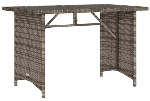 vidaXL Gartentisch mit Glasplatte, Esstisch mit Stahlrahmen, Beistelltisch für Terrasse Garten, Tisch Gartenmöbel, Grau Poly Rattan
