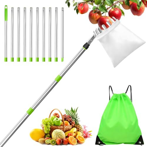 TOFFCAEA 4m Obstpflücker, Apfelpflücker Diameter 16 cm, mit Leichter Edelstahl Teleskoppfahl und Korb, Obstgreifer Einfach zu Montieren, Für Die Ernteernte Apfel-Zitrus-Birnen Usw