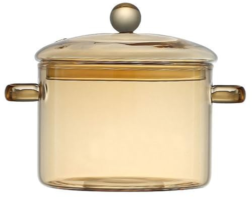 Glass Pots for Cooking Glass Pots for Cooking, 1.5L/50 Oz High Borosilicate Glass Simmer Pot with Lid, Heat-Resistant Stovetop Safe Clear Pots for Pasta, Soup, Milk, Tea, Salad Amber