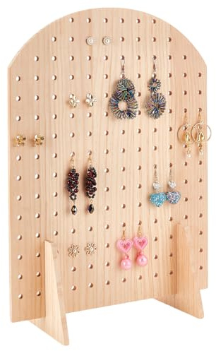PH PandaHall Earring Display Stand, 16.6x11.8 Inch Wooden Pegboard Display Stand Retail Rack Keychain Organizer Necklace Holder for Home Jewellery Store Exhibition Small Business, 168 Holes