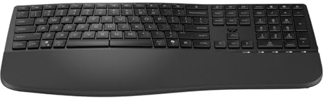 HP 680 Teclado QWERTY Español inalámbrico Dual, Ángulos de Escritura Ajustables, Teclas programables, Conectividad Segura, Diseño Compacto en Forma de Onda, Reposamanos Acolchado, Color Negro