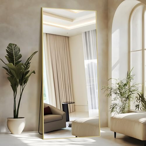 NASSYOU Specchio da Terra, 192 x 85 cm Specchio Rettangolare con Cornice in Alluminio Oro per Bagno, Camera da Letto, Ingresso e Corridoio