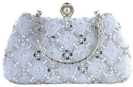 Beimus Abendtaschen für Damen, Pailletten-Abendtasche für Damen, elegante Clutches, Geldbörse, Abendtasche, Brauttasche, Abendtasche, Perlen, Hochzeits-Geldbörse, weiß