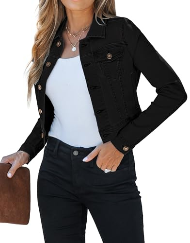 Roskiky Leichte Jacke Damen Frühling Damen Kurzmantel Wahres Schwarz S