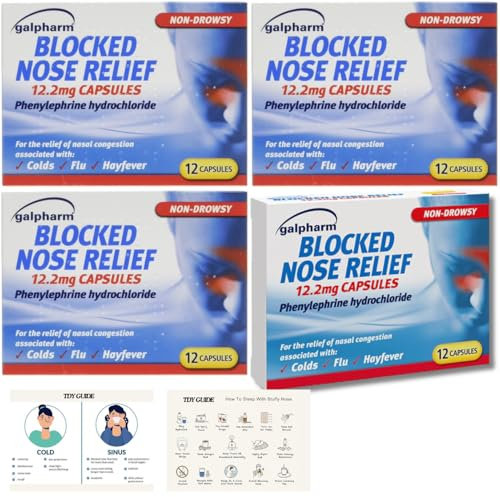 Blocked Nose Relief (4 Pack) 48 Capsules, TDY Bundle Including Cold & Flu + Stuffy Nose Tips Guides