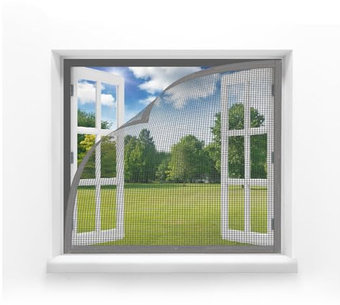 MAGICDOOR Fliegengitter Fenster 95x110cm, Glasfaser Ohne Magnet Fenstergitter Tür Atmungsaktives Insektenschutz Feine Maschen Mückennetz Fenster für Schlafzimmer Wohnzimmer Balkon-Grau