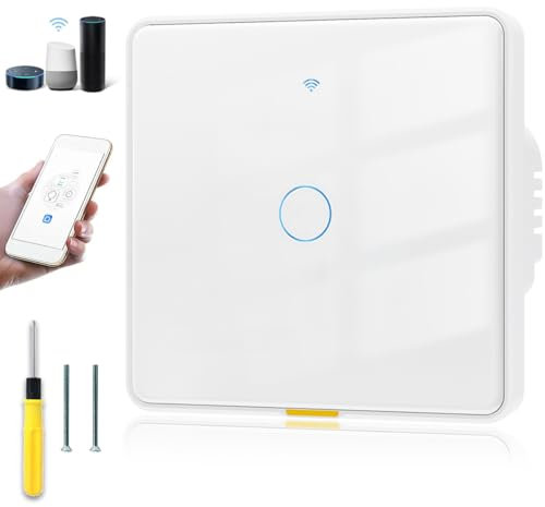 Acmerota Interruptor de Luz Inteligente Interruptor táctil inteligente WiFi Método de cableado universal (no se necesita neutro+ neutro)1 Gang control remoto sin interruptor de internet