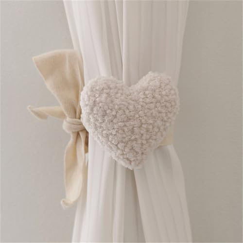 Herfair 2 Stück Vorhänge Raffhalter herzförmig, Gardinenclips Raffhalter Seil Liebesform Vorhanghalter, Vorhänge Vorhangclips für Kinderzimmer Dekoration (Beige)