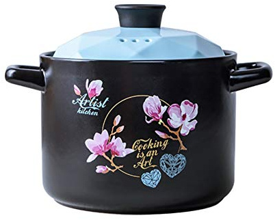 Casserole Dishes with Lids Ceramic Clay Pot Binaural Casserole Dish With Lid Cookware Flower Decoration Round Earthen Pot High Temperature Resistance Casserole Dishes (Blue 5L