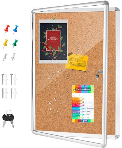 36x24 Outdoor Enclosed Bulletin Board with Locking Door,Outdoor Bulletin Board Weatherproof Aluminum Frame,Shatter-Resistant Tamper-Proof Display Board Case Cork Board for School, Office, Park