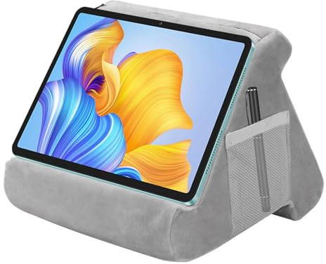 Behogan Surfplattehållare, kudde, triangel surfplatta kuddstativ med ficka, mini kuddhållare, laptopkuddehållare för iPad-telefonhållare, e-läsare, smartphones, grå