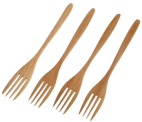 Tenedores de Cocina de Madera 4 Unidades, Estilo Japonés | Rebabas, Ligeros, Uso Doméstico y Camping, Herramienta para Ensalada, Cubiertos de Madera