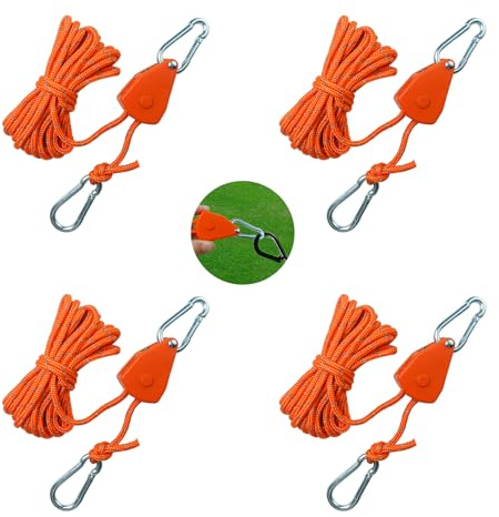 4 stycken 4 m repspärrhake solsegel reflekterande spännrep med krok repspännare, spännrep med justerbar repspärrhake, justerbar nylon snörklämma för solsegel, tvättlina