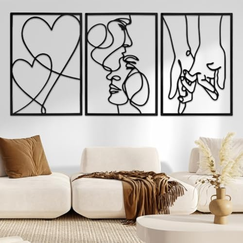 3 Stück Minimalistische Wanddekoration aus Metall,Wandbilder Wohnzimmer Deko Modern,Metal wall art,schwarze metall wanddeko,Minimalistische Wanddekoration für Zimmer Schlafzimmer Badezimmer