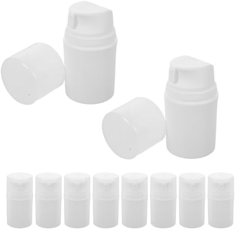 WRITWAA 10 flaconi da viaggio: flaconi ricaricabili airless da 50 ml per lozione, crema e detergente per il viso, dispenser sottovuoto in plastica bianca